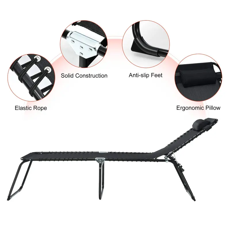 Folding Beach Lounge Chair – Lightweight Portable Recliner in Black or Gray