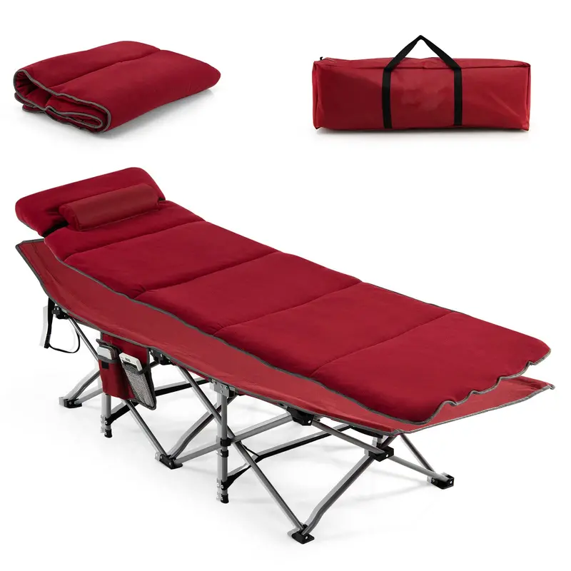 Folding Camping Cot with Integrated Mattress and Pillow 1