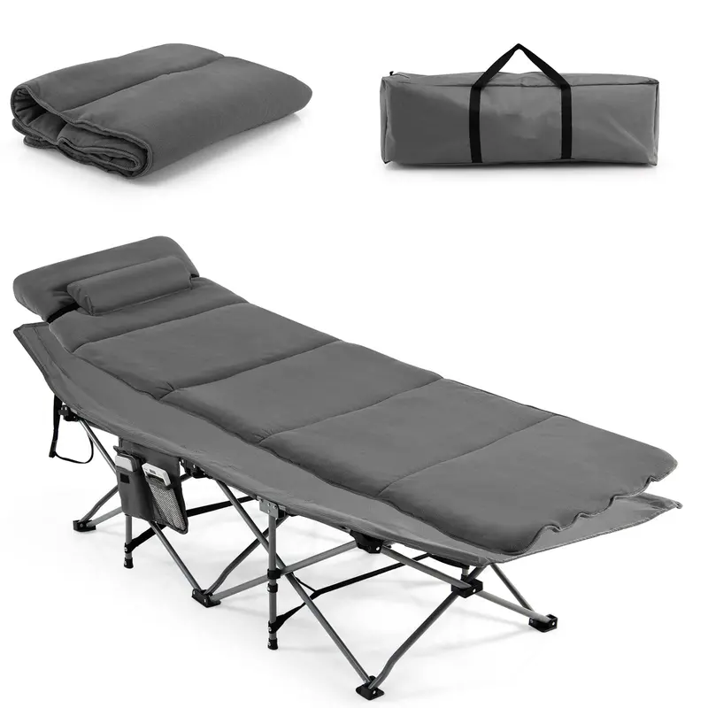 Folding Camping Cot with Integrated Mattress and Pillow