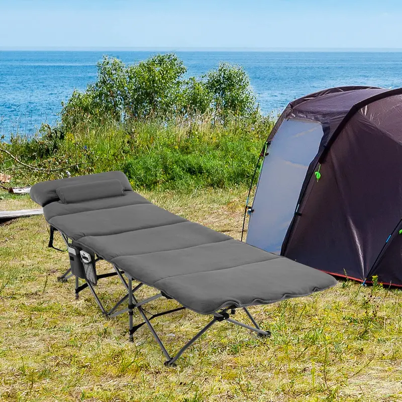 Folding Camping Cot with Integrated Mattress and Pillow