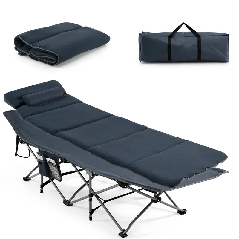 Folding Camping Cot with Integrated Mattress and Pillow