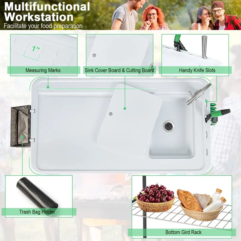 Folding Fish Cleaning Station, 42.5-Inch Stainless Table with Built-In Sink & Spray Nozzle