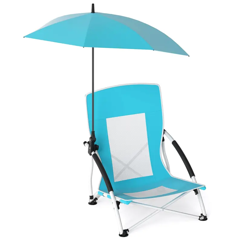Folding Lawn Chair with Built-In Adjustable Sunshade for Camping & Outdoor Use