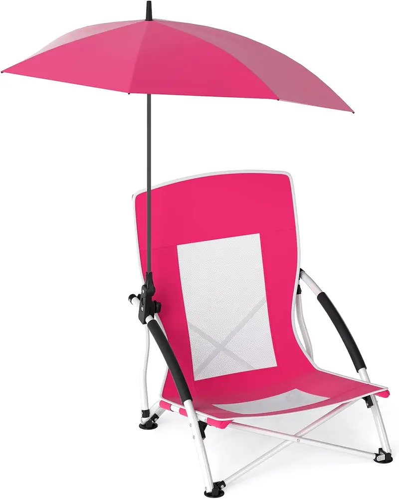 Folding Lawn Chair with Built-In Adjustable Sunshade for Camping & Outdoor Use