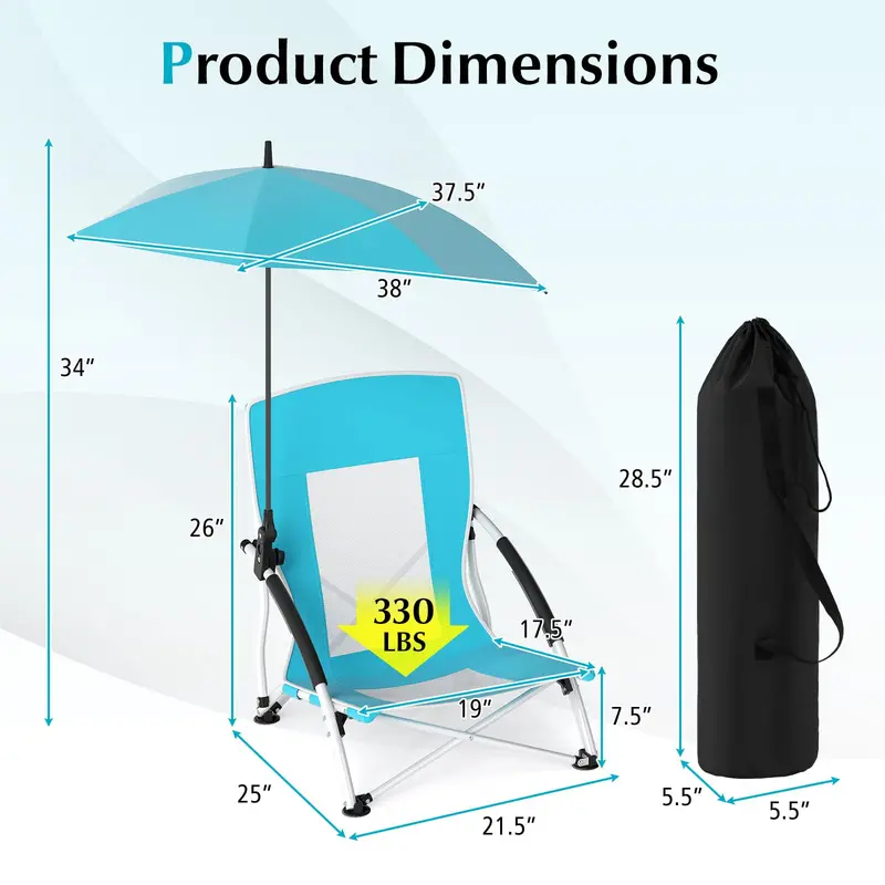 Folding Lawn Chair with Built-In Adjustable Sunshade for Camping & Outdoor Use