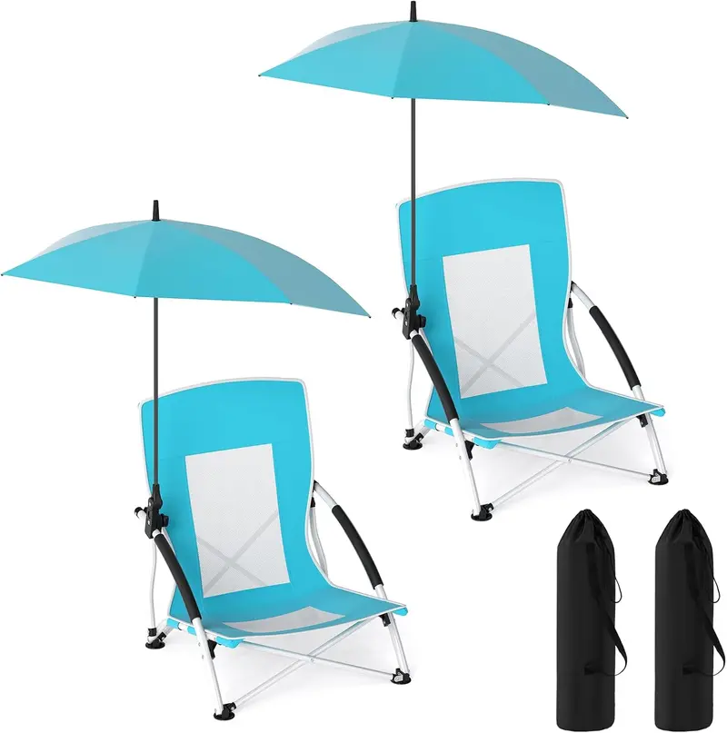 Folding Lawn Chair with Built-In Adjustable Sunshade for Camping & Outdoor Use
