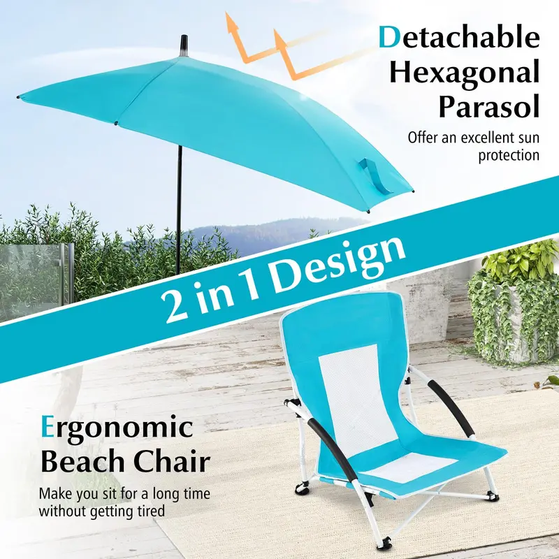 Folding Lawn Chair with Built-In Adjustable Sunshade for Camping & Outdoor Use