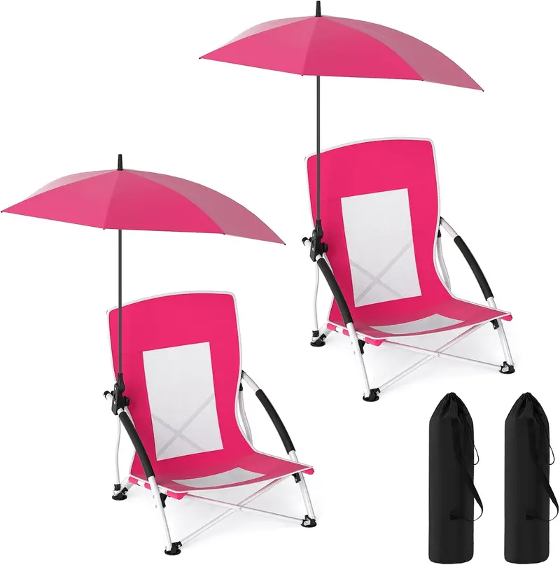 Folding Lawn Chair with Built-In Adjustable Sunshade for Camping & Outdoor Use