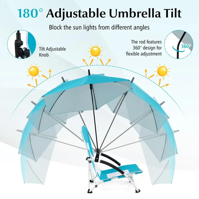 Folding Lawn Chair with Built-In Adjustable Sunshade for Camping & Outdoor Use