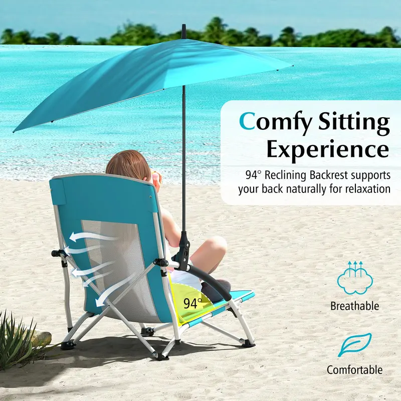 Folding Lawn Chair with Built-In Adjustable Sunshade for Camping & Outdoor Use