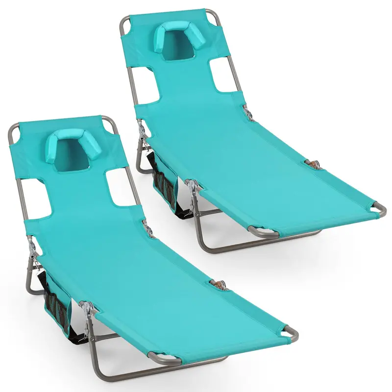 Folding Tanning Lounge Chair with Five-Position Reclining Backrest