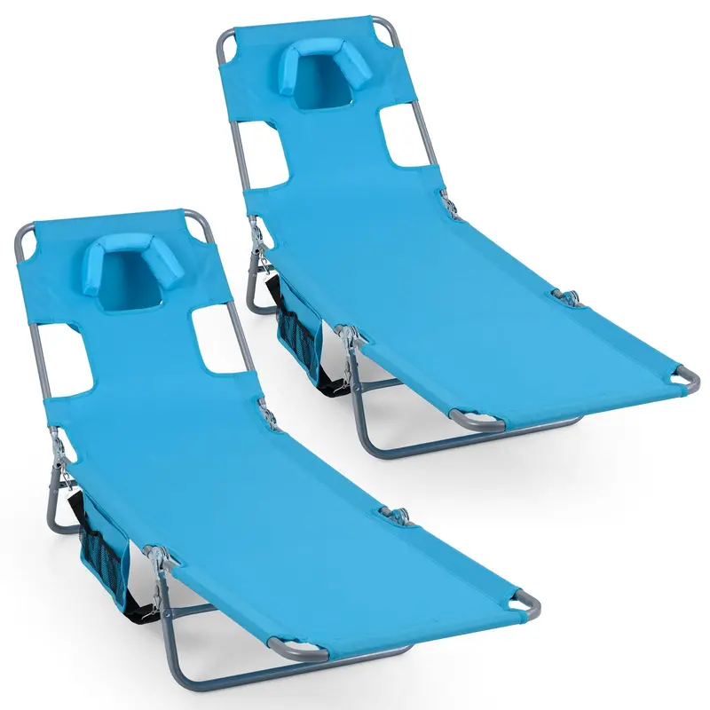 Folding Tanning Lounge Chair with Five-Position Reclining Backrest