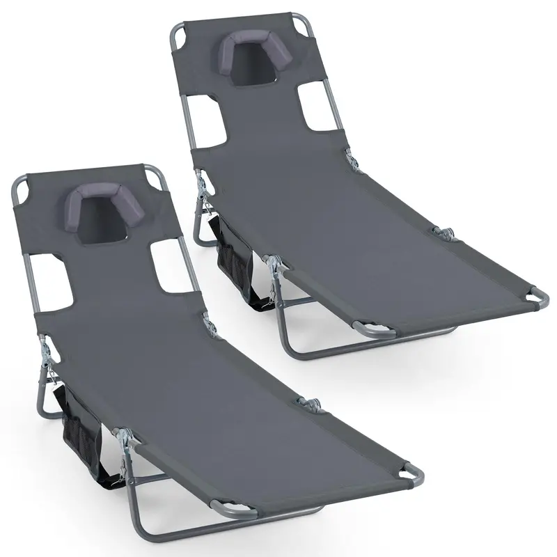 Folding Tanning Lounge Chair with Five-Position Reclining Backrest