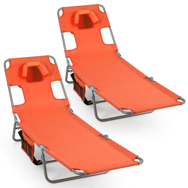 Folding Tanning Lounge Chair with Five-Position Reclining Backrest