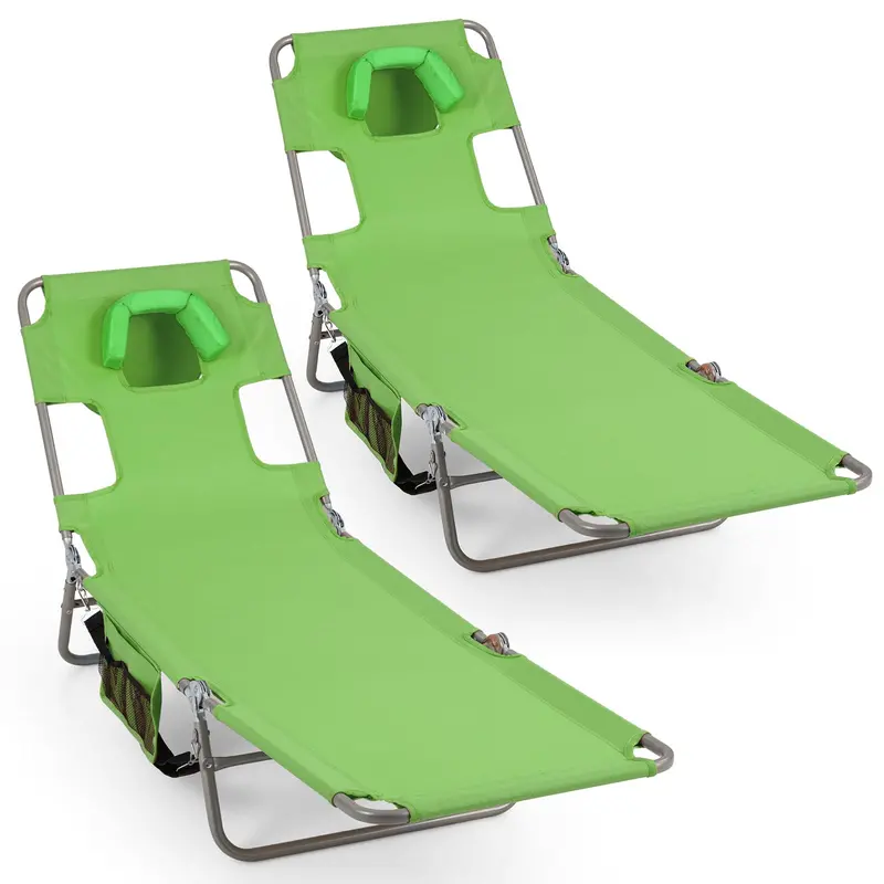 Folding Tanning Lounge Chair with Five-Position Reclining Backrest