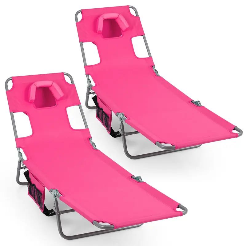 Folding Tanning Lounge Chair with Five-Position Reclining Backrest