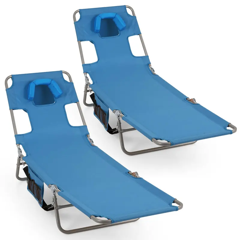 Folding Tanning Lounge Chair with Five-Position Reclining Backrest