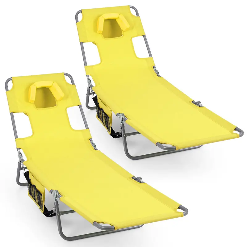 Folding Tanning Lounge Chair with Five-Position Reclining Backrest