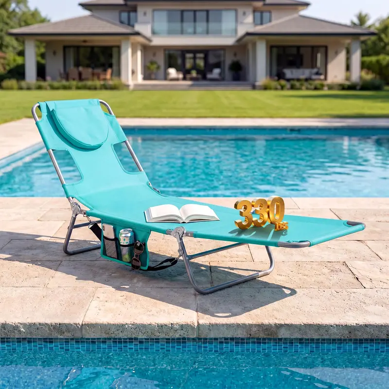 Folding Tanning Lounge Chair with Five-Position Reclining Backrest 2