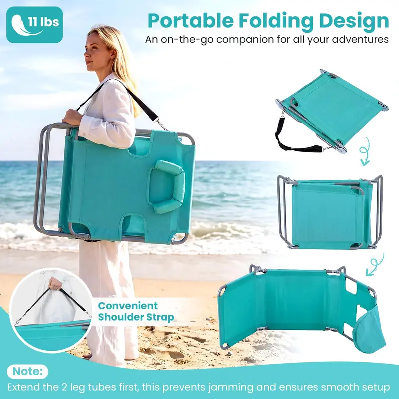 Folding Tanning Lounge Chair with Five-Position Reclining Backrest
