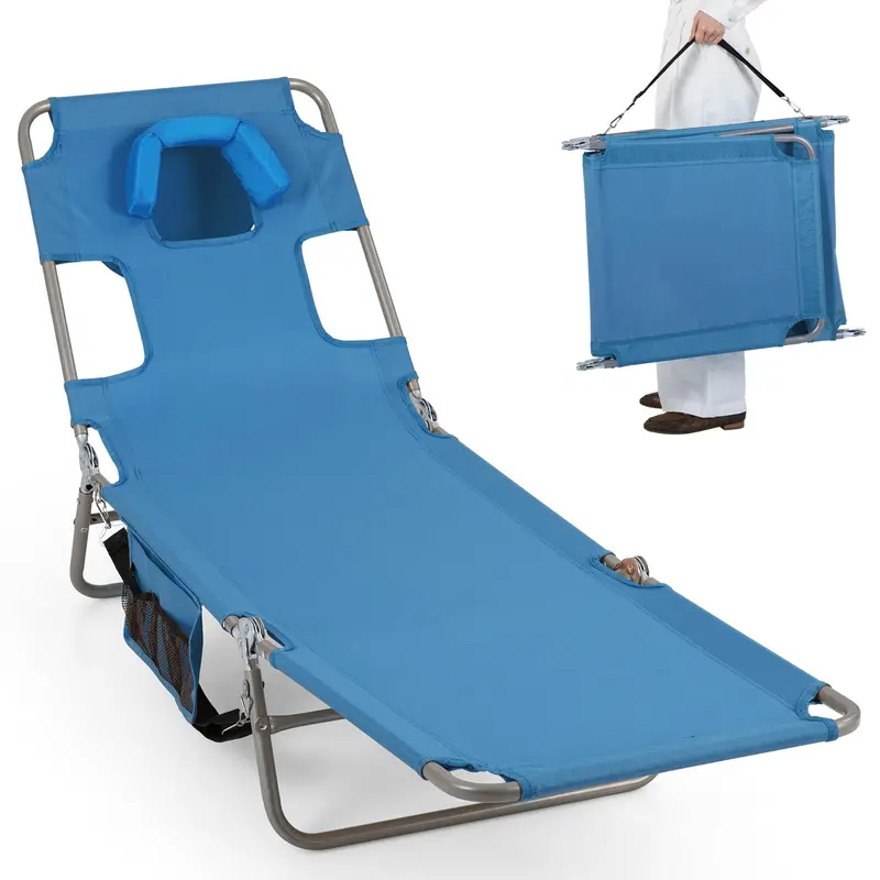 Folding Tanning Lounge Chair with Five-Position Reclining Backrest