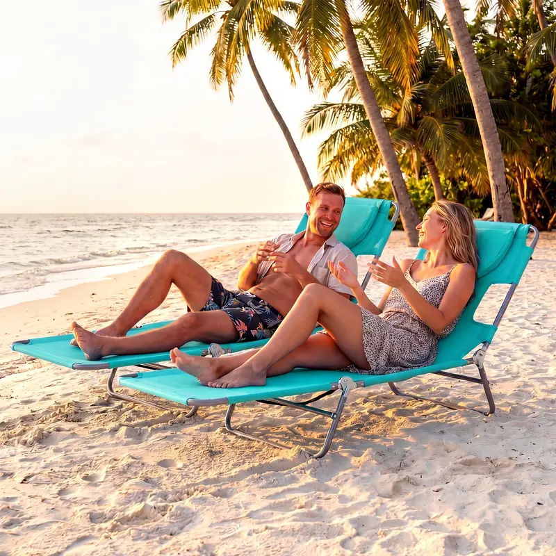 Folding Tanning Lounge Chair with Five-Position Reclining Backrest