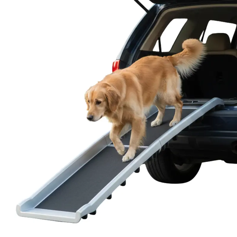 Folding Vehicle Dog Ramp with Safety Rails – Aluminum Construction