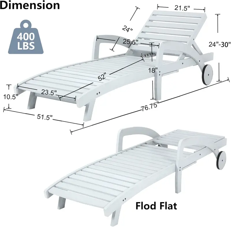 Four-Piece Outdoor Chaise Lounge Set – Wooden 5-Position Recliners with Pull-Out Side Tables