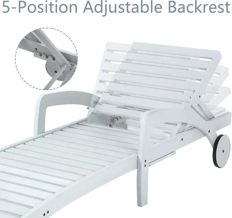 Four-Piece Outdoor Chaise Lounge Set – Wooden 5-Position Recliners with Pull-Out Side Tables