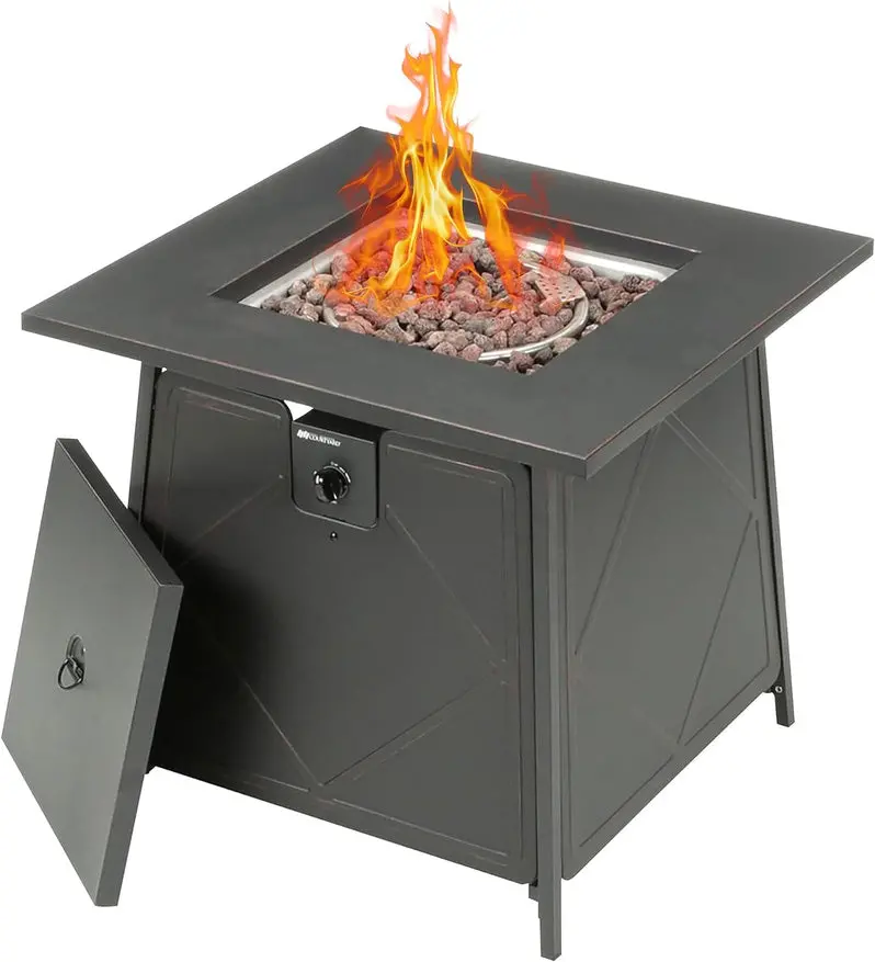 Four Seasons Dual-Heat Square Gas Fire Pit – 50,000 BTU Patio Fire Table
