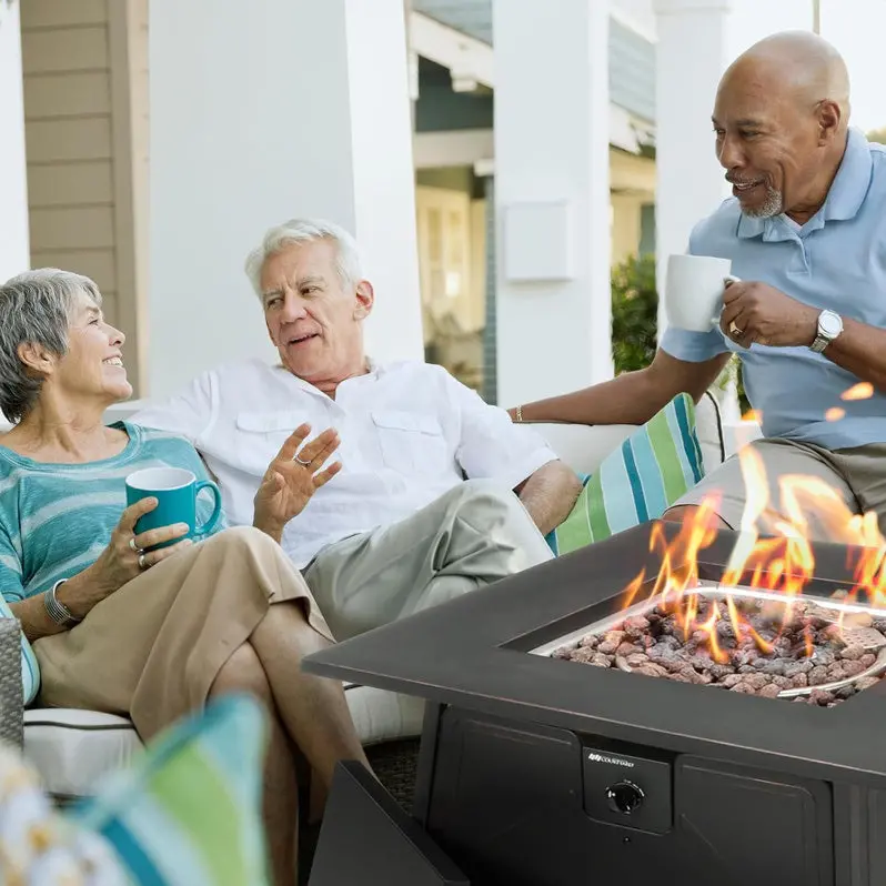 Four Seasons Dual-Heat Square Gas Fire Pit – 50,000 BTU Patio Fire Table