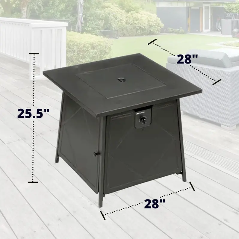 Four Seasons Dual-Heat Square Gas Fire Pit – 50,000 BTU Patio Fire Table