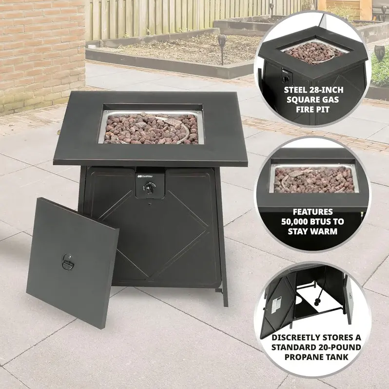 Four Seasons Dual-Heat Square Gas Fire Pit – 50,000 BTU Patio Fire Table