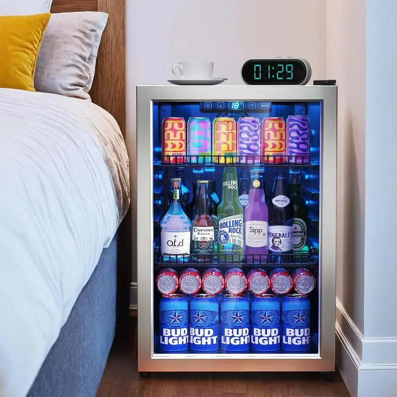 Freestanding 120-Can Mini Fridge with Digital Temperature Display – Glass Door Beverage Cooler (3.2 Cu. Ft., Matte Black)