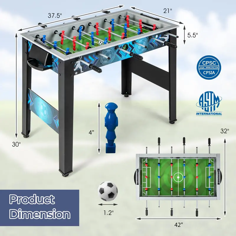 Freestanding Foosball Table with Dual Footballs & Smooth-Rolling Rods for Home Recreation