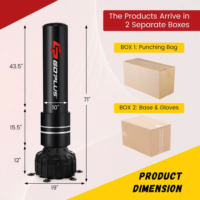 Freestanding Heavy Boxing Bag (71") with Suction Base, Gloves, and Fillable Stand