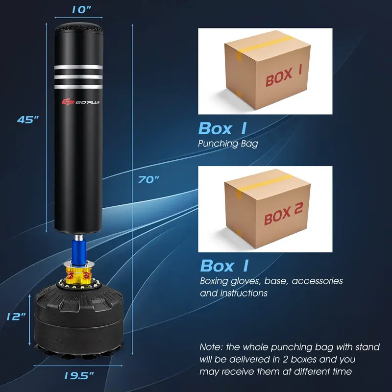 Freestanding Heavy Punching Bag – 70-Inch, 220-Pound Boxing Bag with Gloves, Shock Absorber & 12-Cup Base