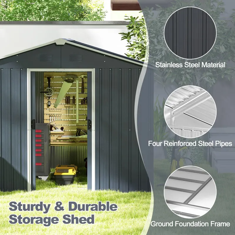 Freestanding Outdoor Storage Shed with Reinforced Floor & Lockable Door