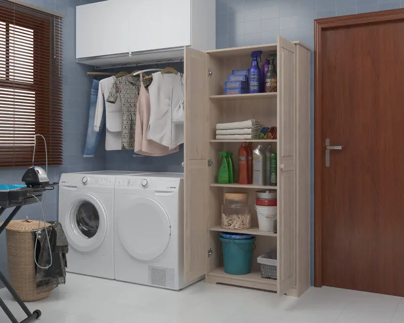 Freestanding Solid Wood Pantry Cabinet with Adjustable Shelves and Closet Storage Space