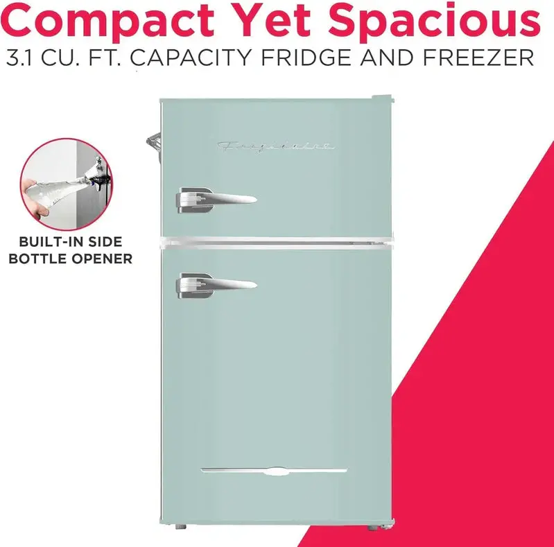 Frigidaire Retro-Style Mini Fridge with Freezer – 3.1 cu. ft., Side-Mount Bottle Opener, Dorm/Office Friendly