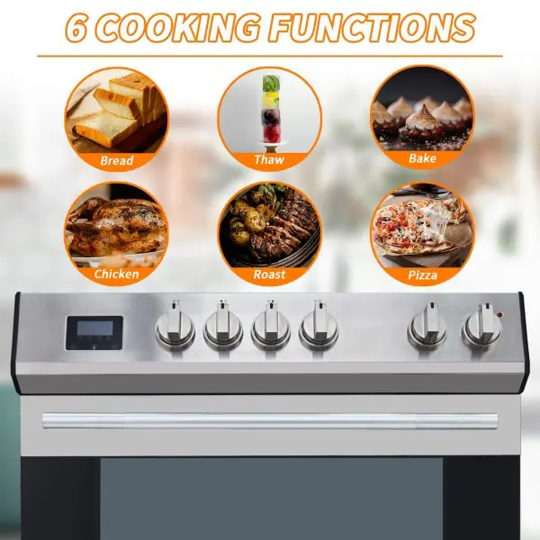 Front-Control Electric Range – 5 Burners, 6 Power Settings, 5.0 cu. ft. Oven, Stainless Steel Finish