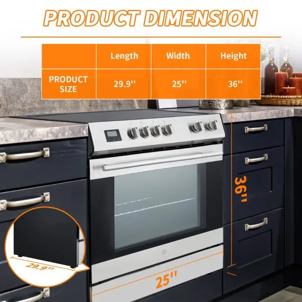 Front-Control Electric Range – 5 Burners, 6 Power Settings, 5.0 cu. ft. Oven, Stainless Steel Finish