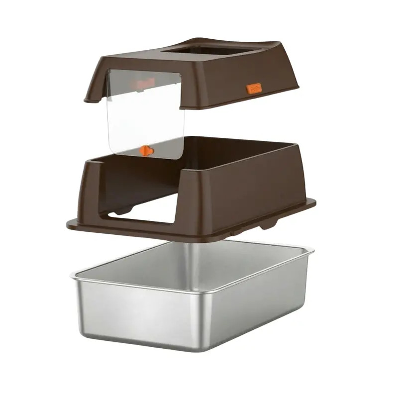 Front-Entry Cat Litter Box – Stainless Steel Pan and Quiet Snap-On Lid 2