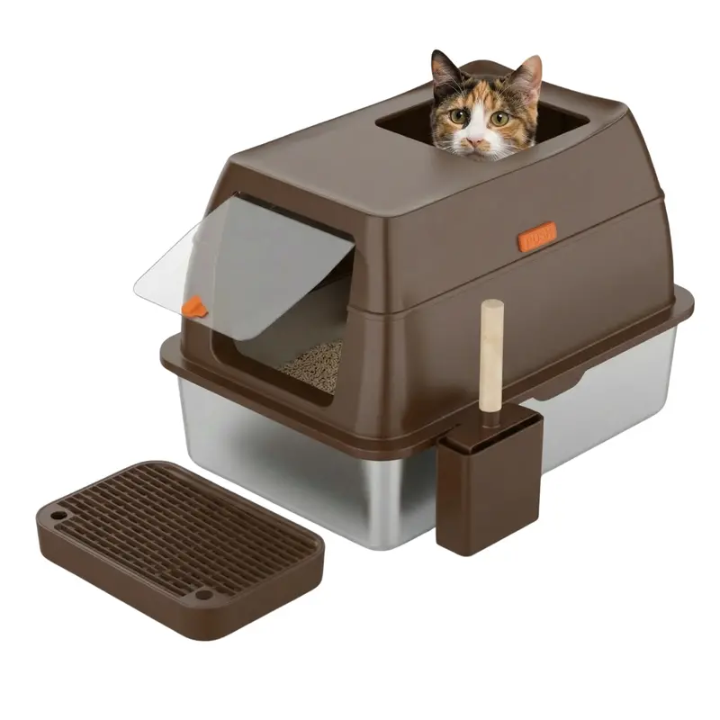 Front-Entry Cat Litter Box – Stainless Steel Pan and Quiet Snap-On Lid