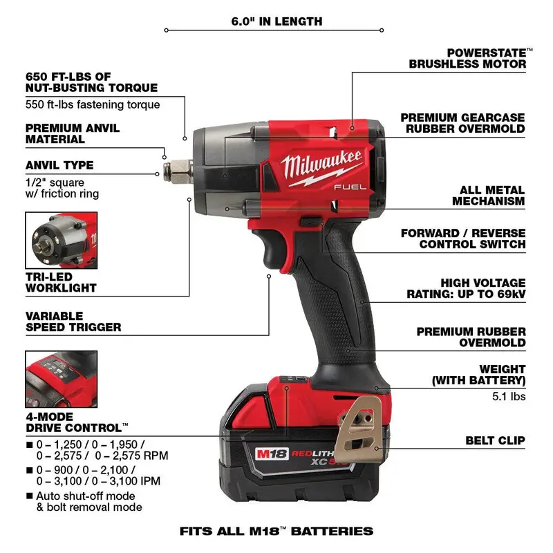 FUEL M18 7-Tool Cordless Combo Kit — Brushless Lithium-Ion, 18V, 5.0 Ah Batteries