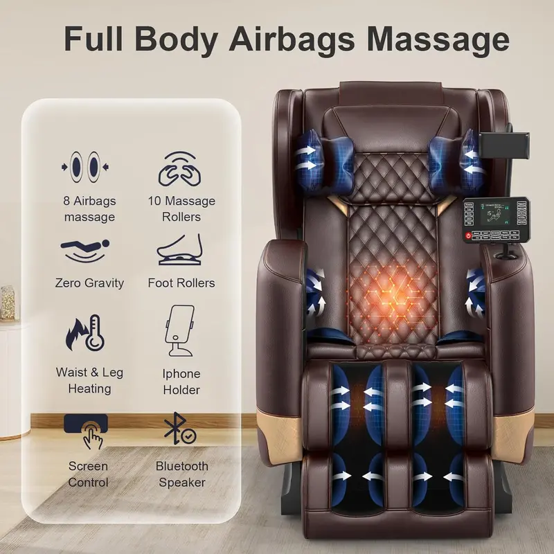 Full-Body Zero Gravity Massage Chair – 10-Point Roller System, Heat Therapy, Bluetooth & Touchscreen