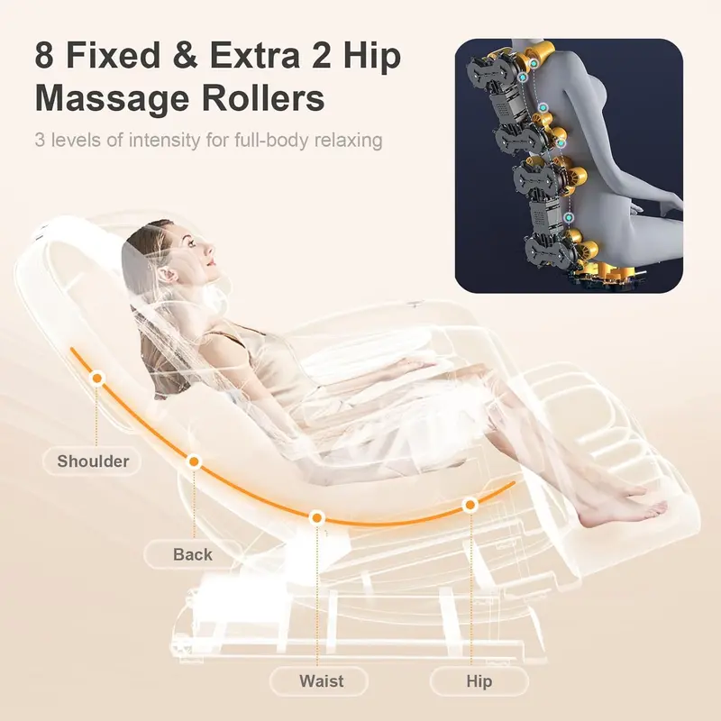 Full-Body Zero Gravity Massage Chair – 10 Roller System, Heating Therapy, Foot Rollers, Bluetooth Speaker & Touchscreen Controls (Black/Brown)