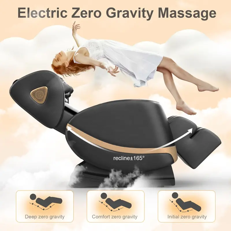 Full-Body Zero Gravity Massage Chair – 10 Roller System, Heating Therapy, Foot Rollers, Bluetooth Speaker & Touchscreen Controls (Black/Brown)