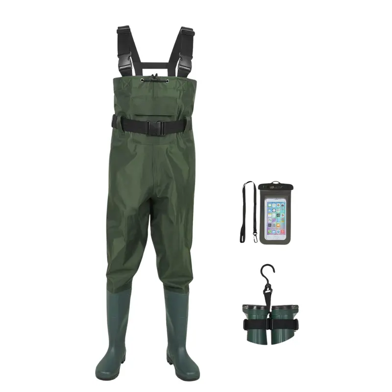 Full-Coverage Chest Waders – PVC-Reinforced Nylon with Built-In Boots for Wet Conditions
