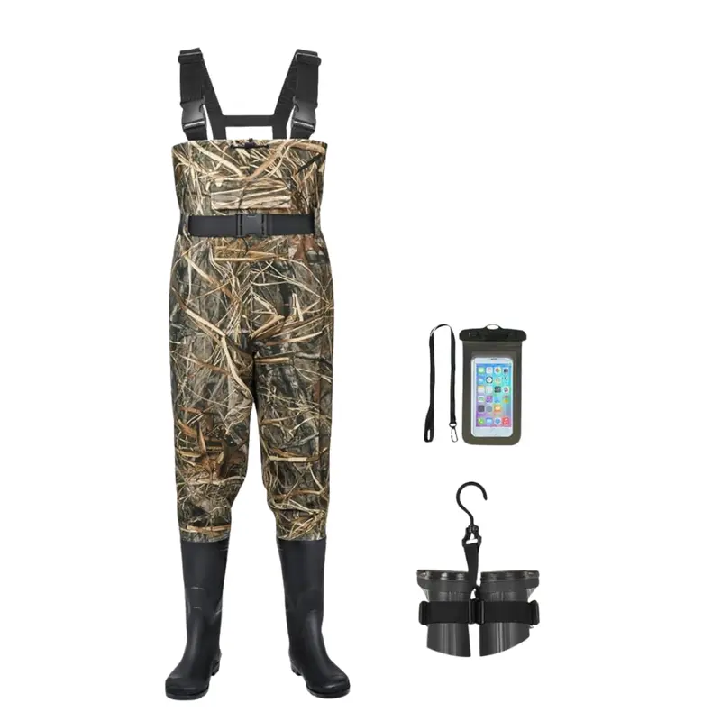 Full-Coverage Chest Waders – PVC-Reinforced Nylon with Built-In Boots for Wet Conditions